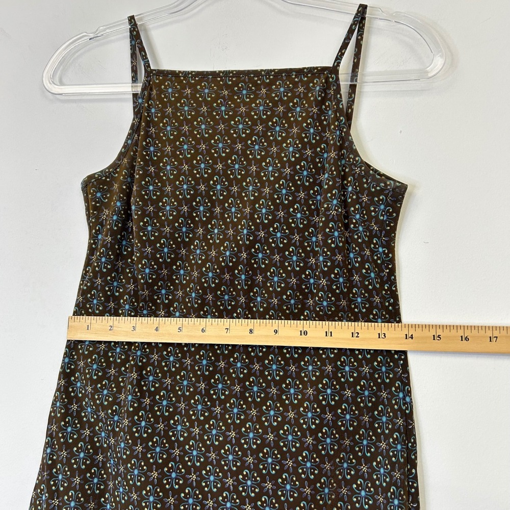 Vintage Y2K Petite Sophisticate Brown Floral Maxi Dress Women's 0 Square Neck - Picture 6 of 9